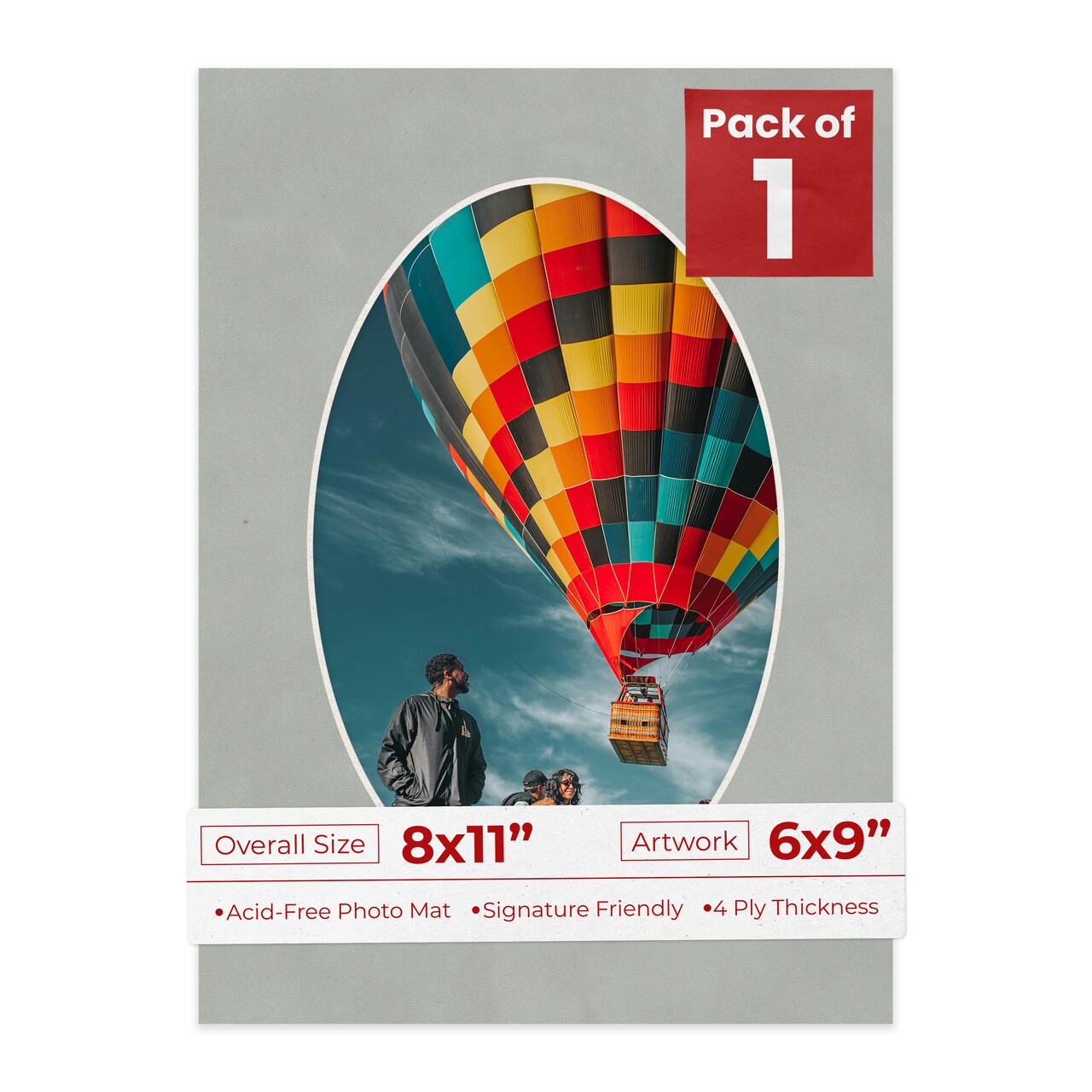 Light Grey Suede Mat Board for 8x11 Frames - Oval Opening for 6x9 Photos